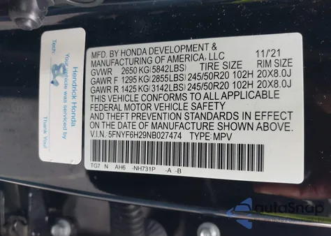 2022 Honda Pilot Awd Special Edition from USA, damaged, VIN 5FNYF6H29NB027474